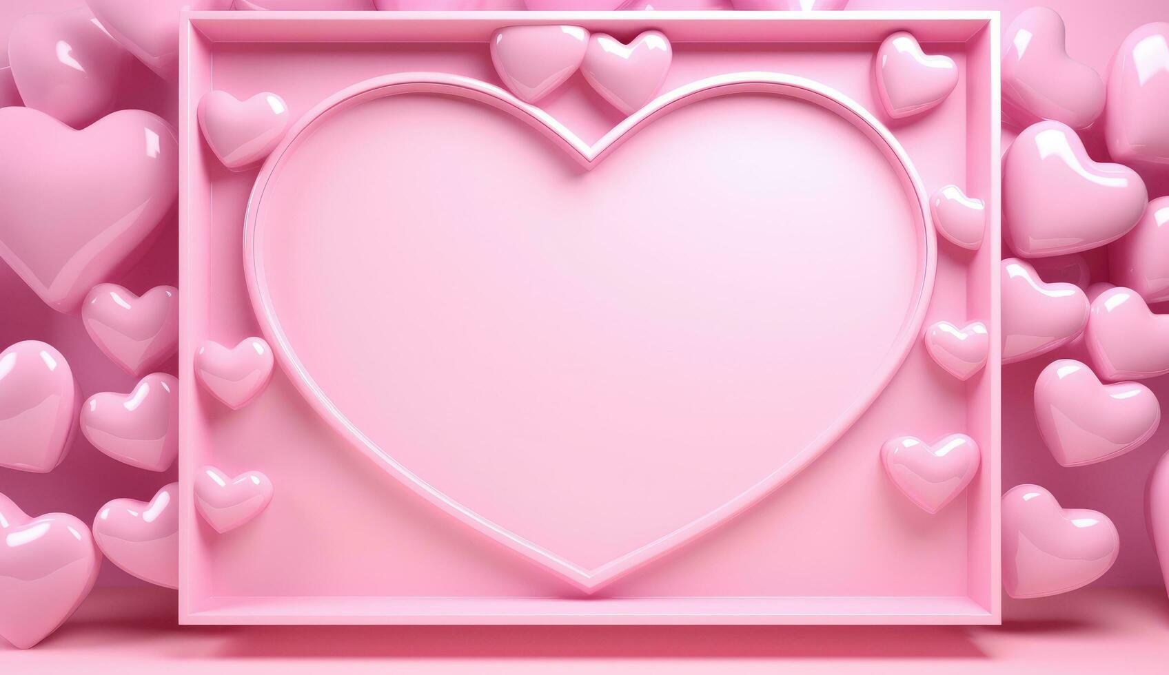 AI generated pink heart frame on pink background photo