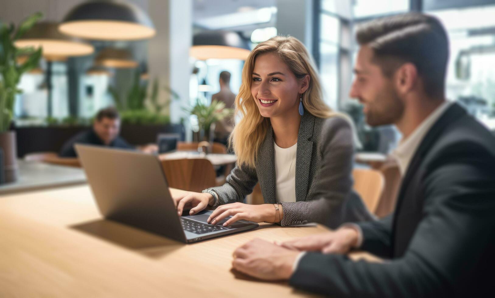 AI generated two business men shake hands in the office photo