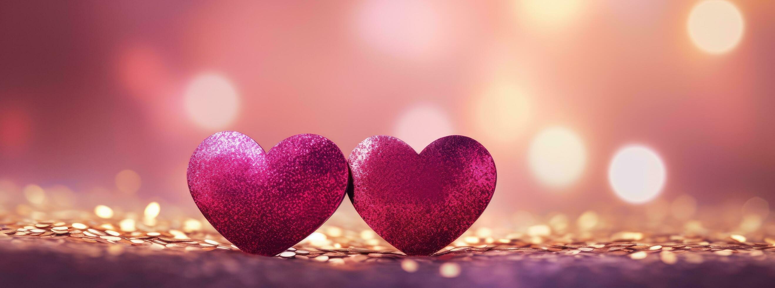 AI generated two red hearts are sitting on top of a purple abstract background photo