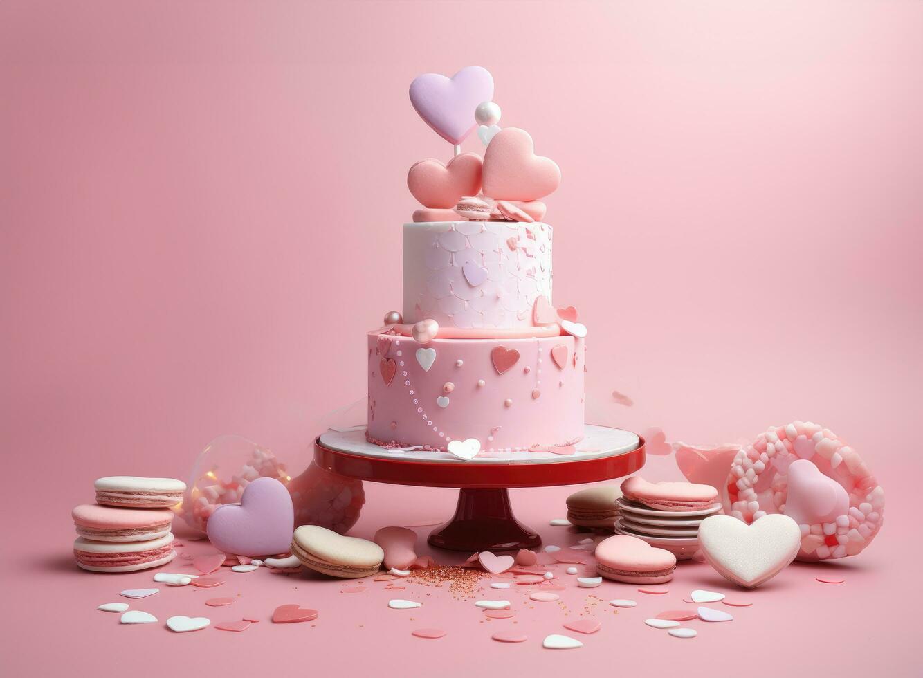 AI generated valentines day on pink background with candy hearts photo