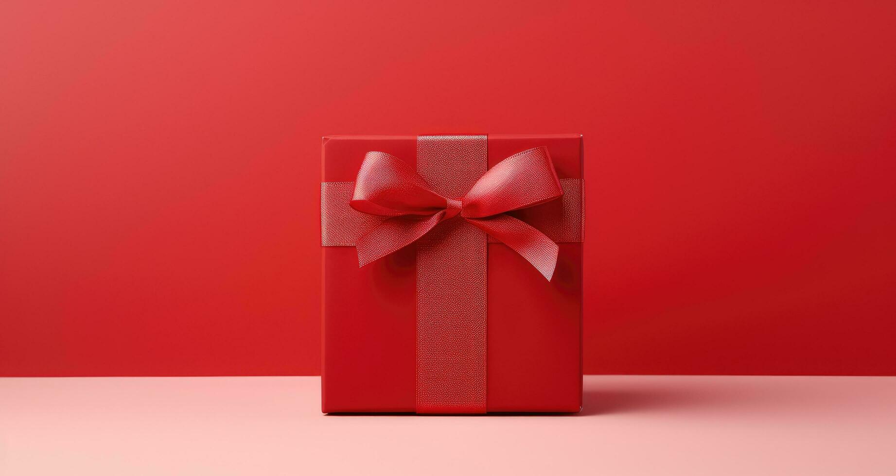 AI generated red gift box on red background photo