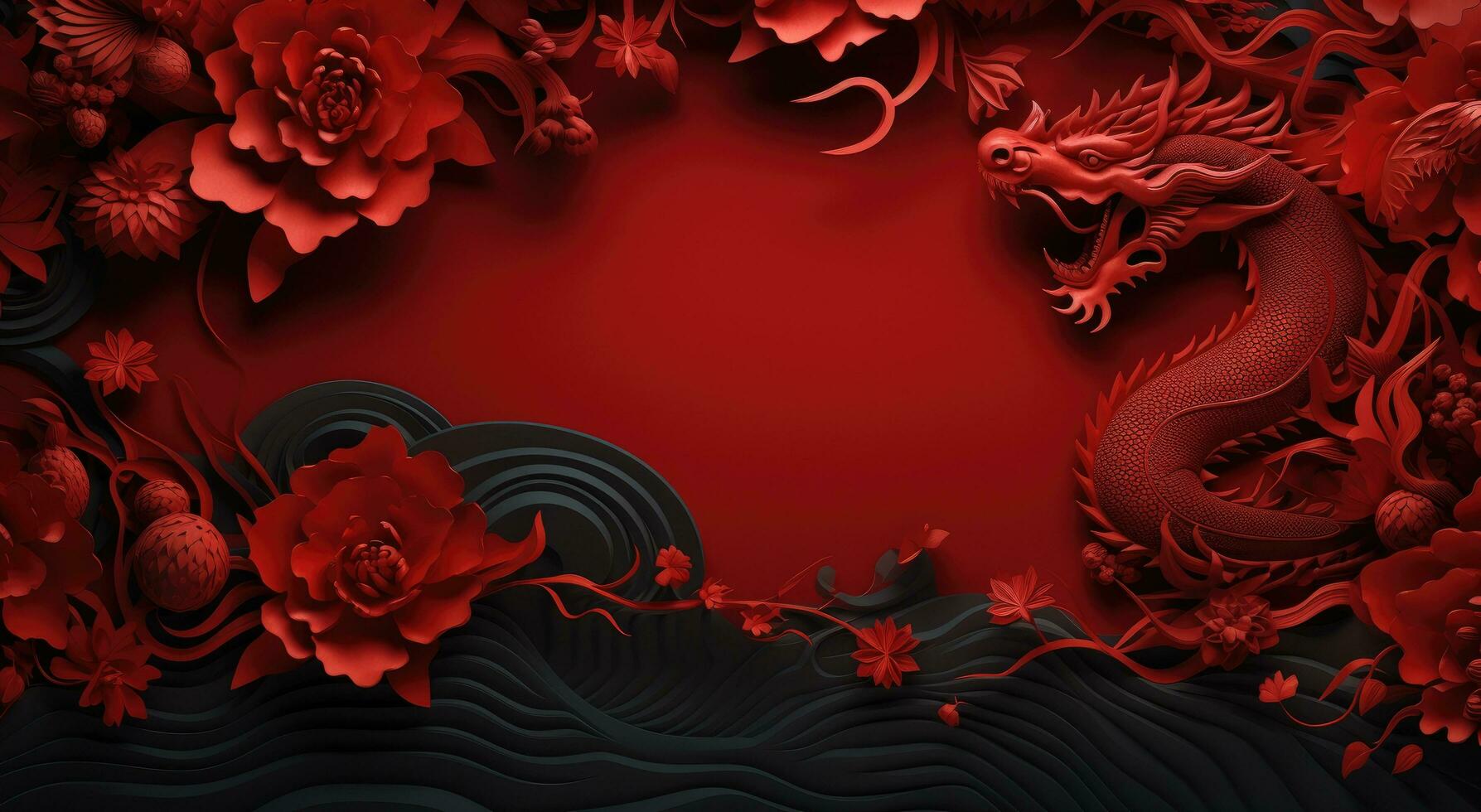 AI generated red wall paper with chinesestyle red dragon wallpaper photo