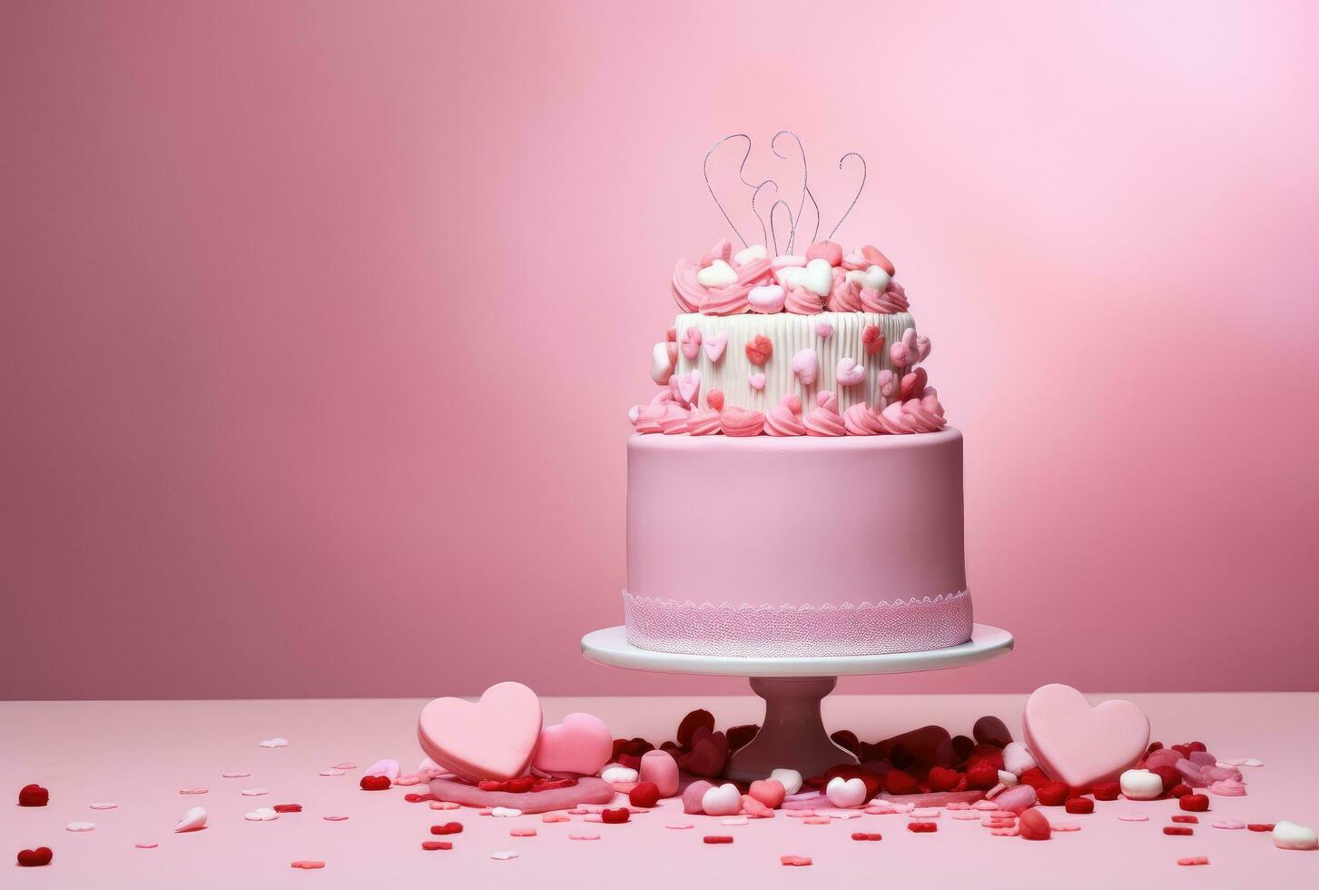 AI generated valentines day on pink background with candy hearts photo