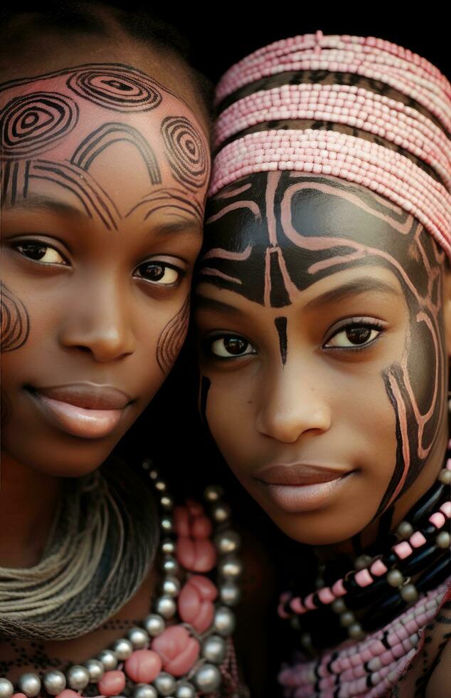 ai generado dos mujer en África foto