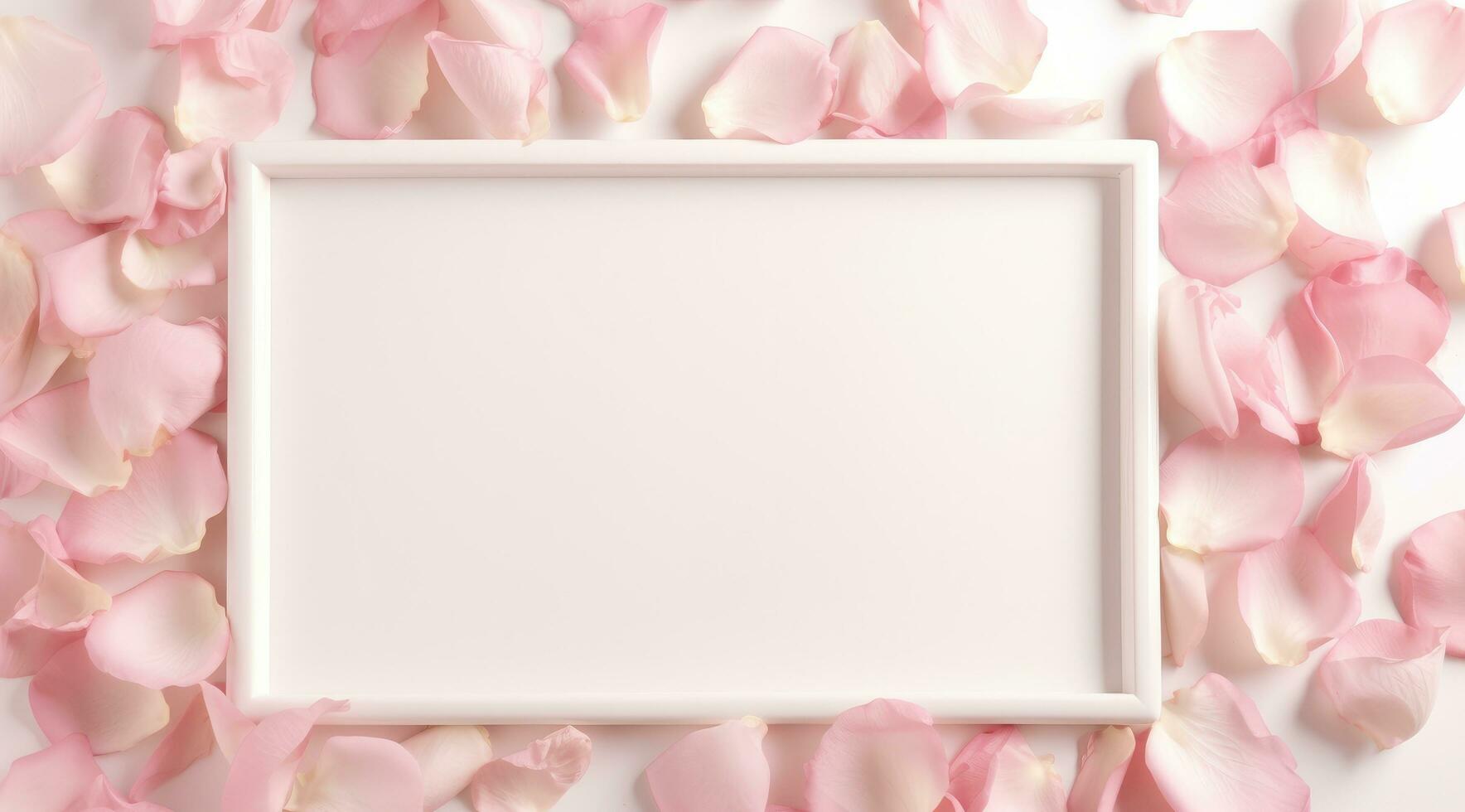 AI generated the frame surrounded by pink rose petals and some blank space photo