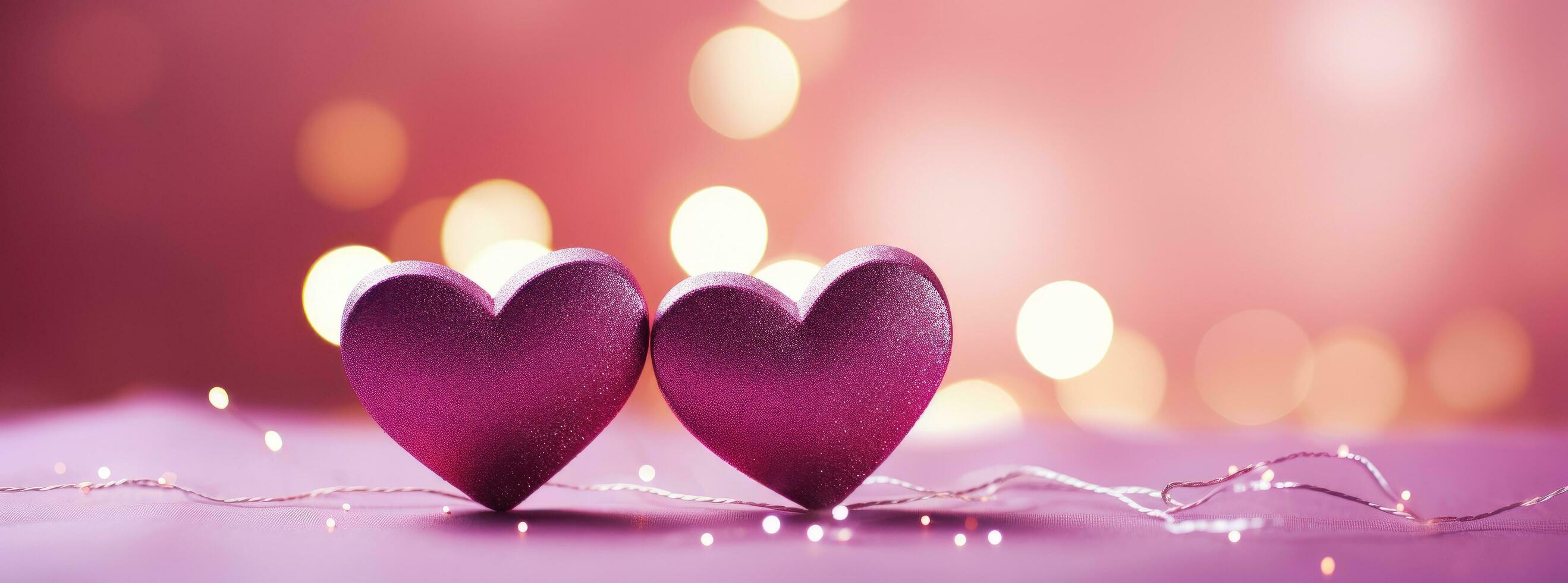 AI generated two red hearts are sitting on top of a purple abstract background photo