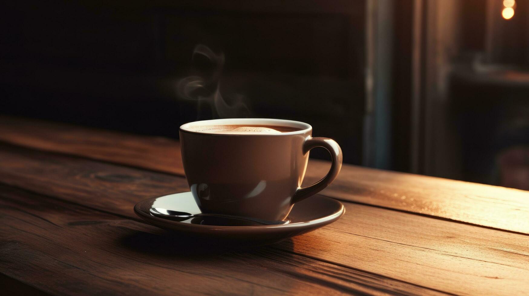 AI generated a cup of coffee next to cookies in front of a wood burner photo