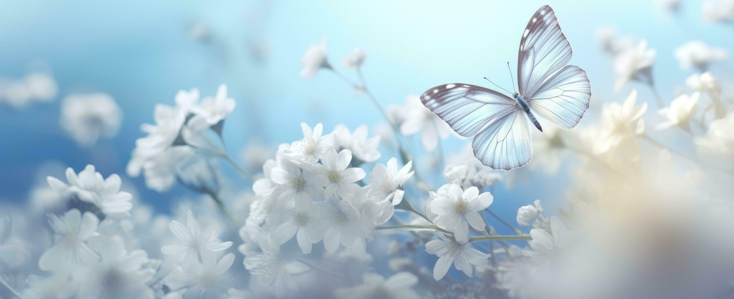 AI generated a butterfly flies through some flowers photo