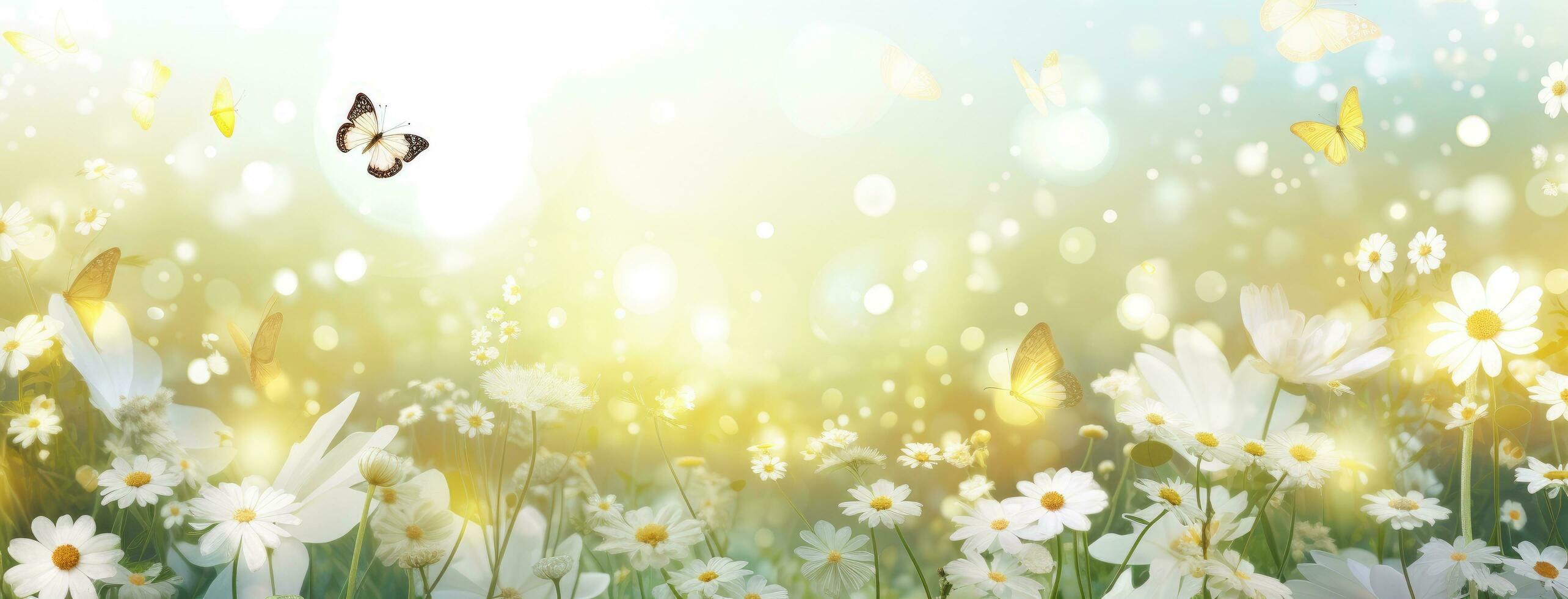 AI generated a field of flowers and butterflies in the wind photo