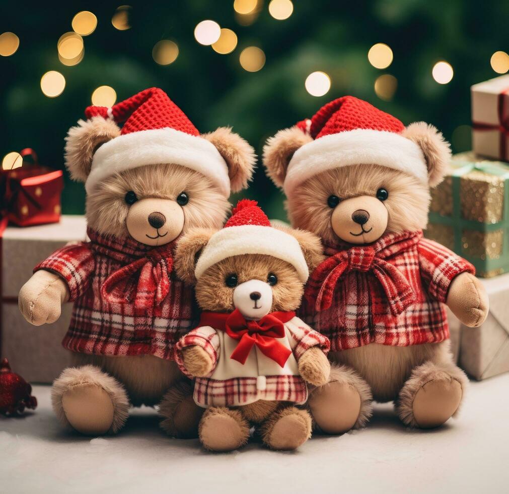 AI Generated A Photo Of Three Stuffed Bears With Christmas Trees Ai Generated A Of Three Stuffed Bears With Christmas Trees Free Photo