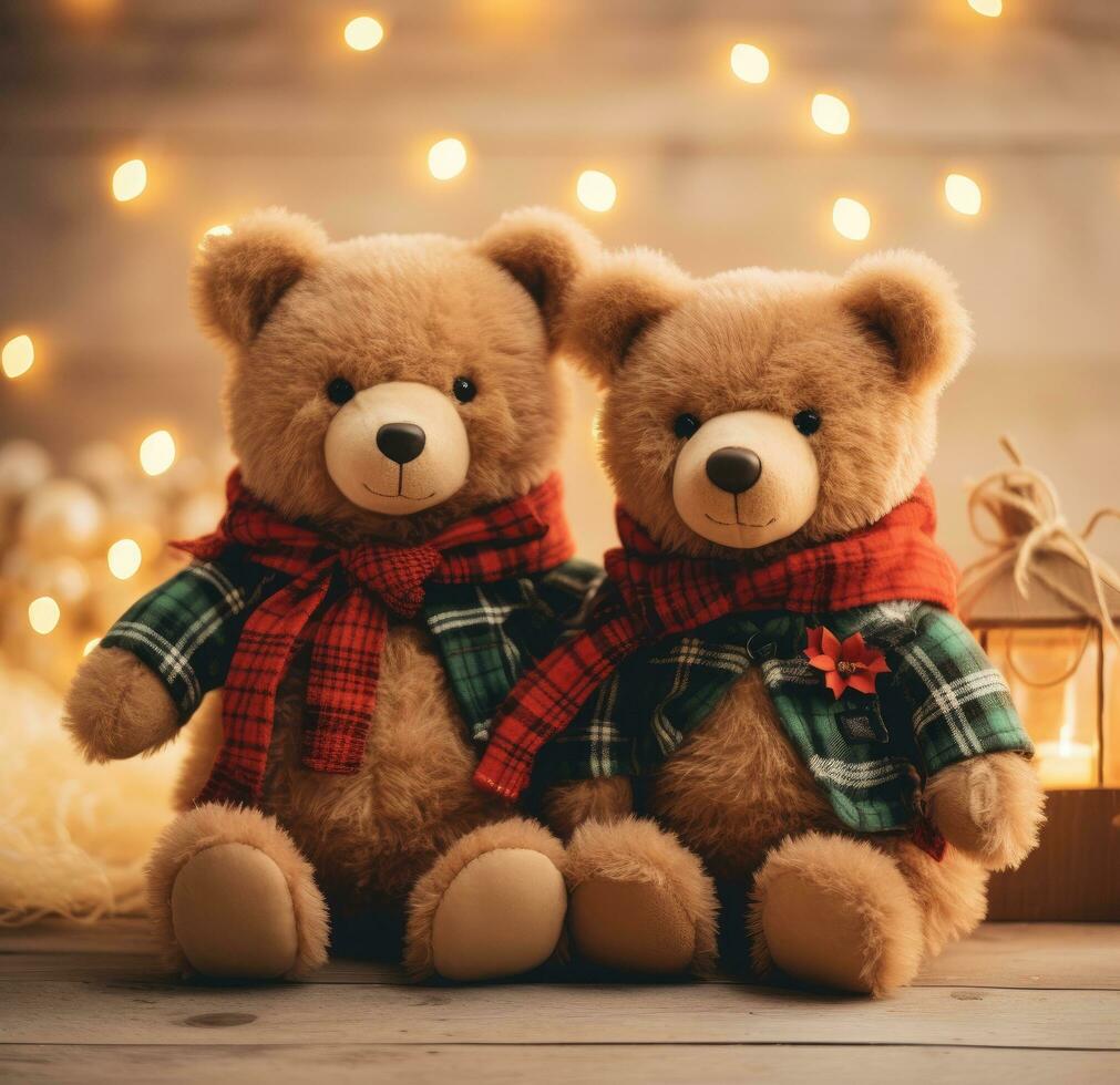 AI generated a photo of three stuffed bears with christmas trees