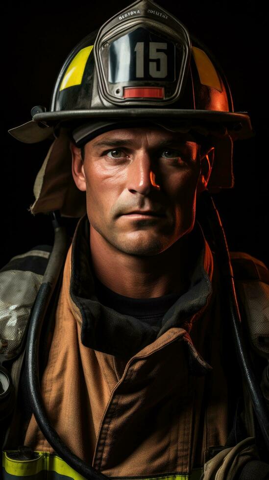 AI generated A portrait of a firefighter in full gear photo