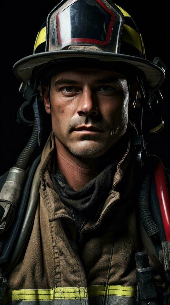 AI generated A portrait of a firefighter in full gear photo