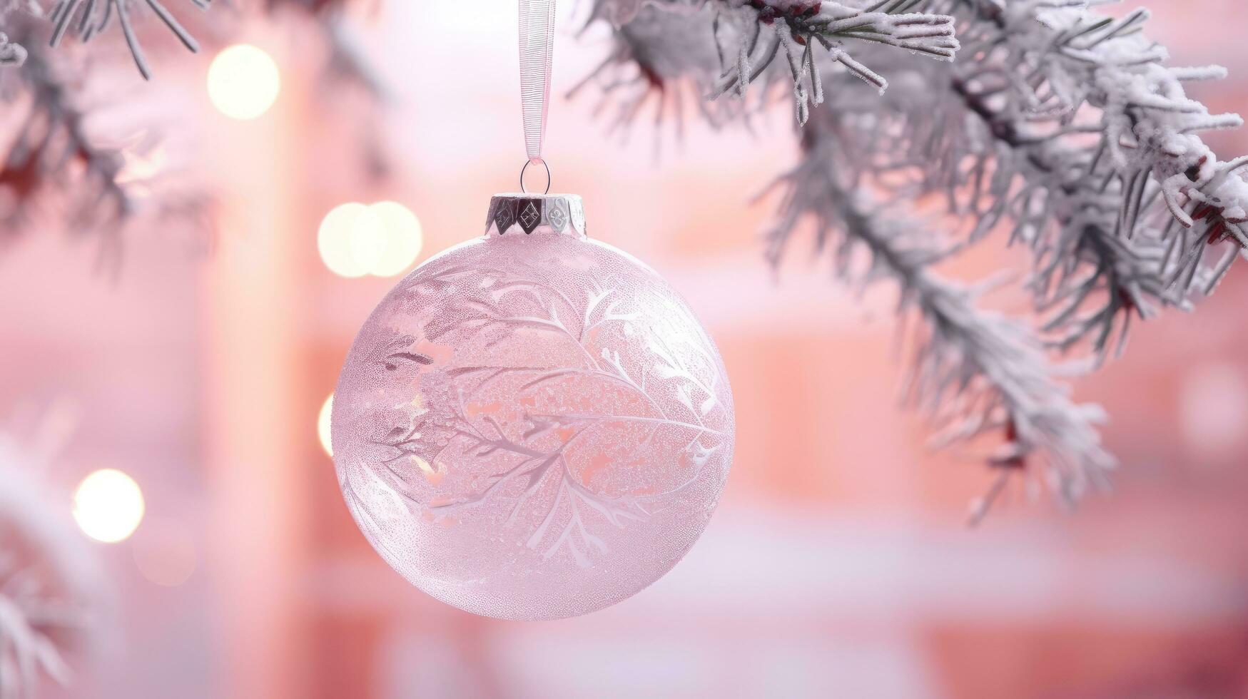 AI generated a christmas ornament with a pink glow on a tree branch photo
