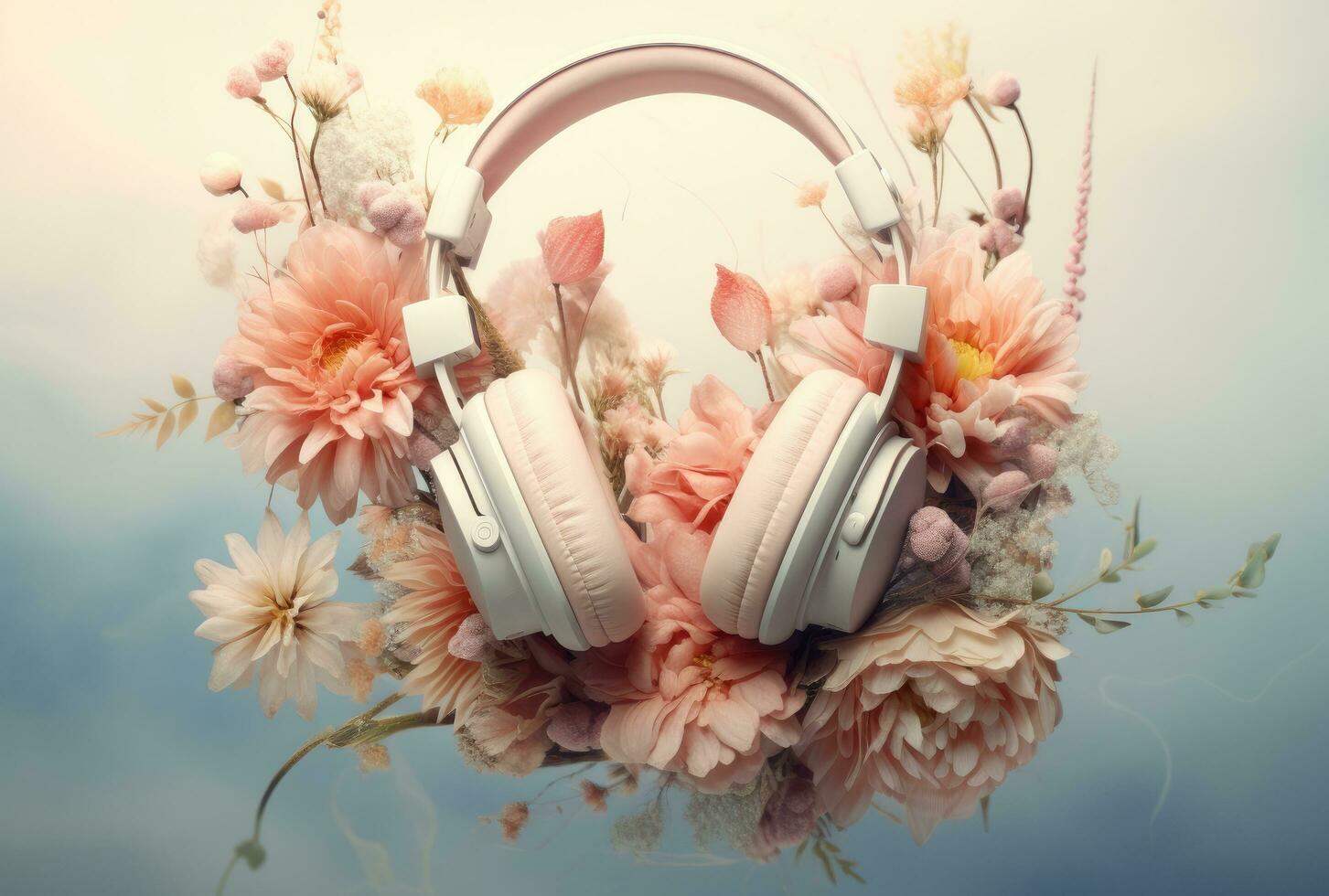 AI generated a pair of headphones with flowers coming out of them photo