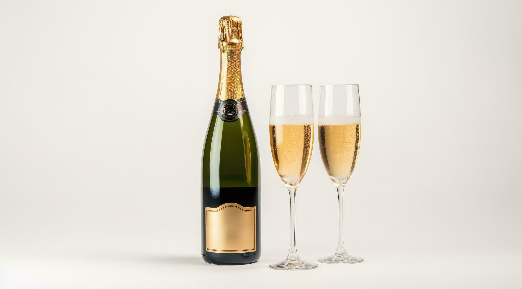 AI generated a bottle of champagne and a glass of champagne on a white background photo