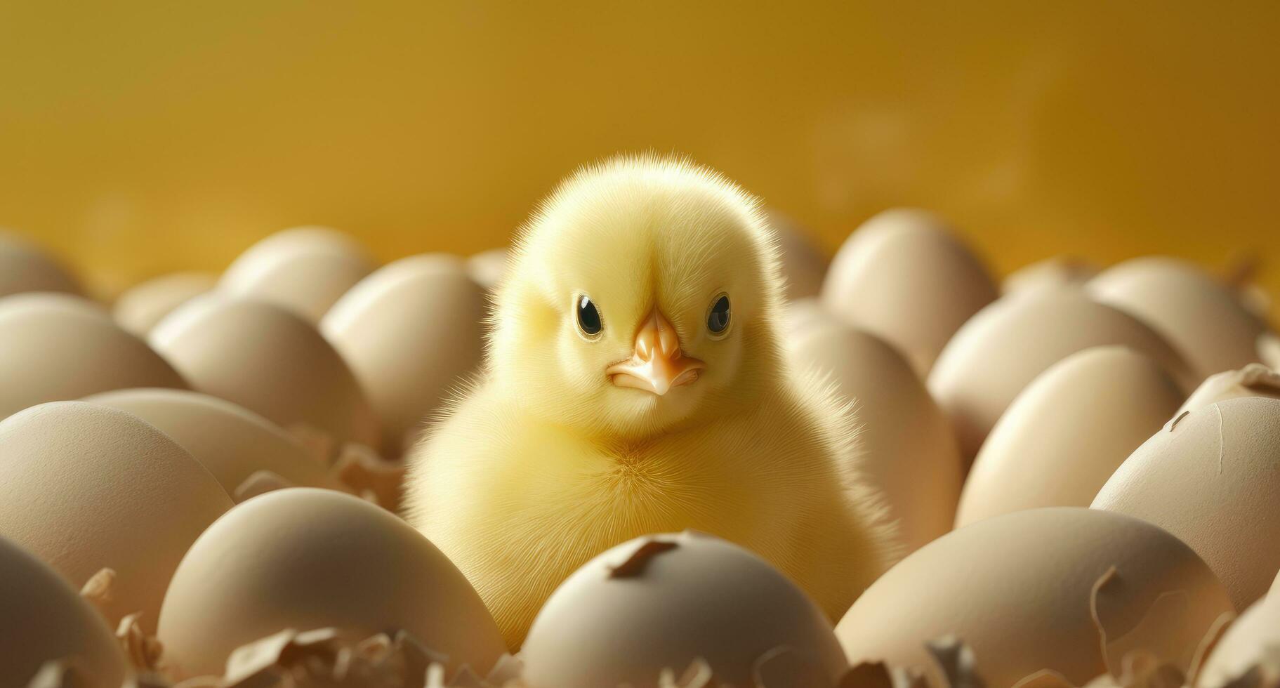 AI generated a small chick looking out of an egg chick photo