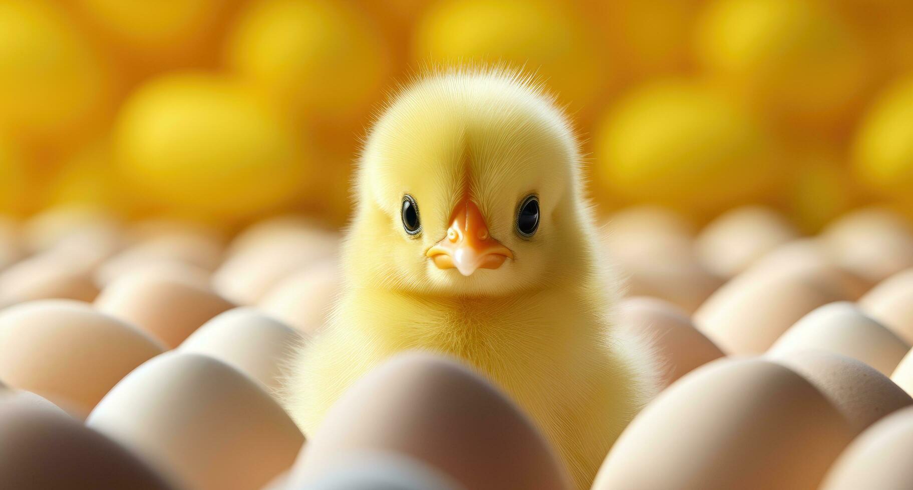 AI generated a small chick looking out of an egg chick photo