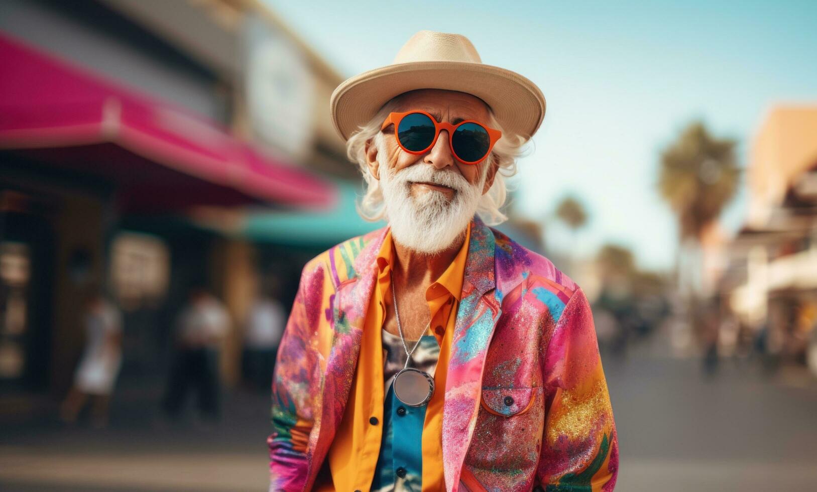 AI generated an elderly man in a colorful outfit photo