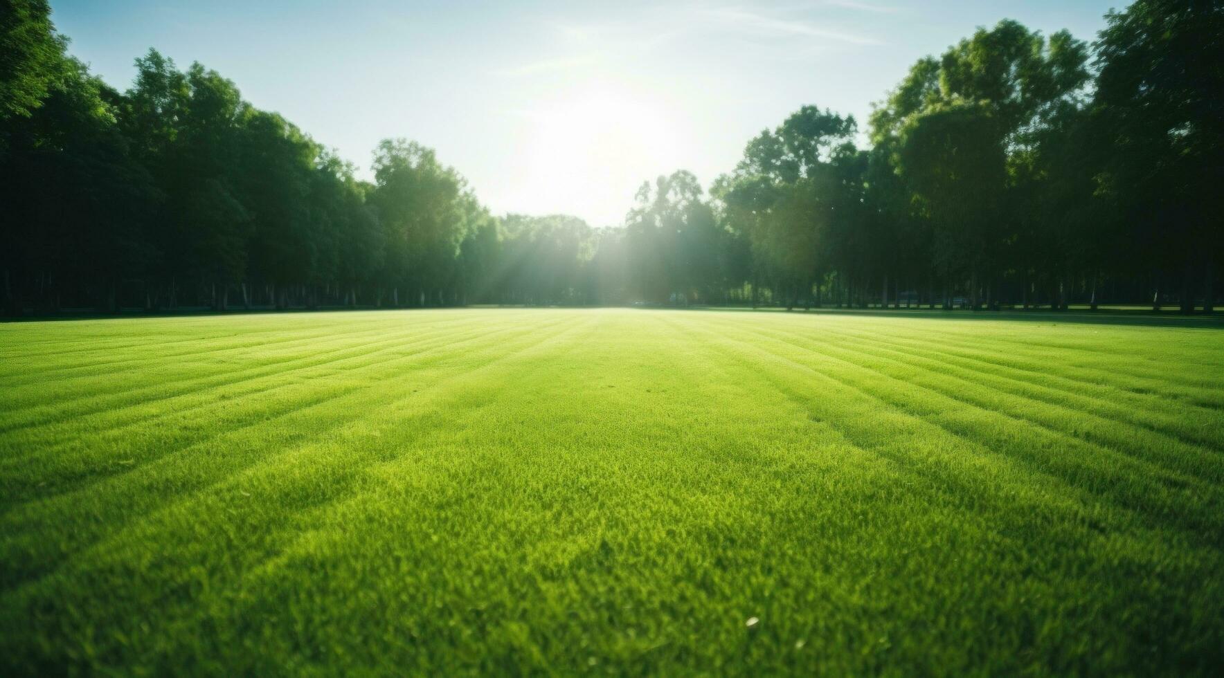 AI generated an empty field in sunny weather with healthy grass photo