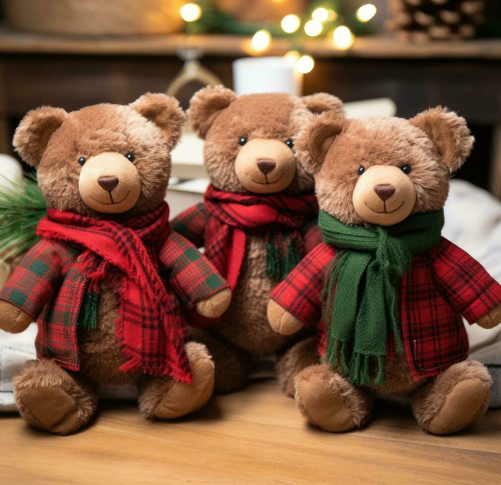 AI generated a photo of three stuffed bears with christmas trees