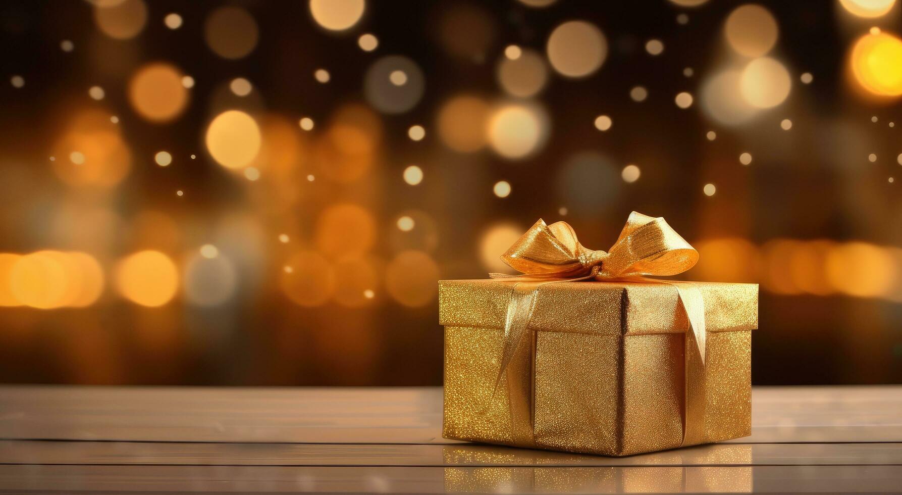 AI generated a present box on a table with bokeh backgrounds photo