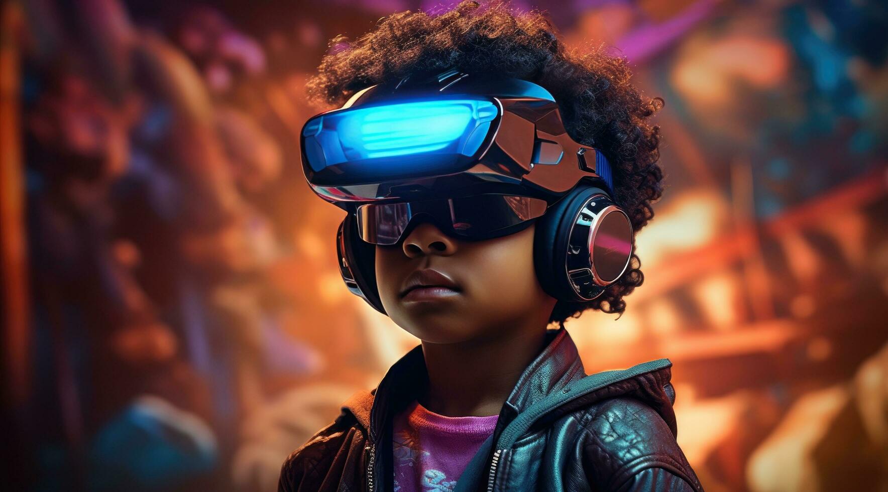 AI generated a small boy wearing a vr headset photo