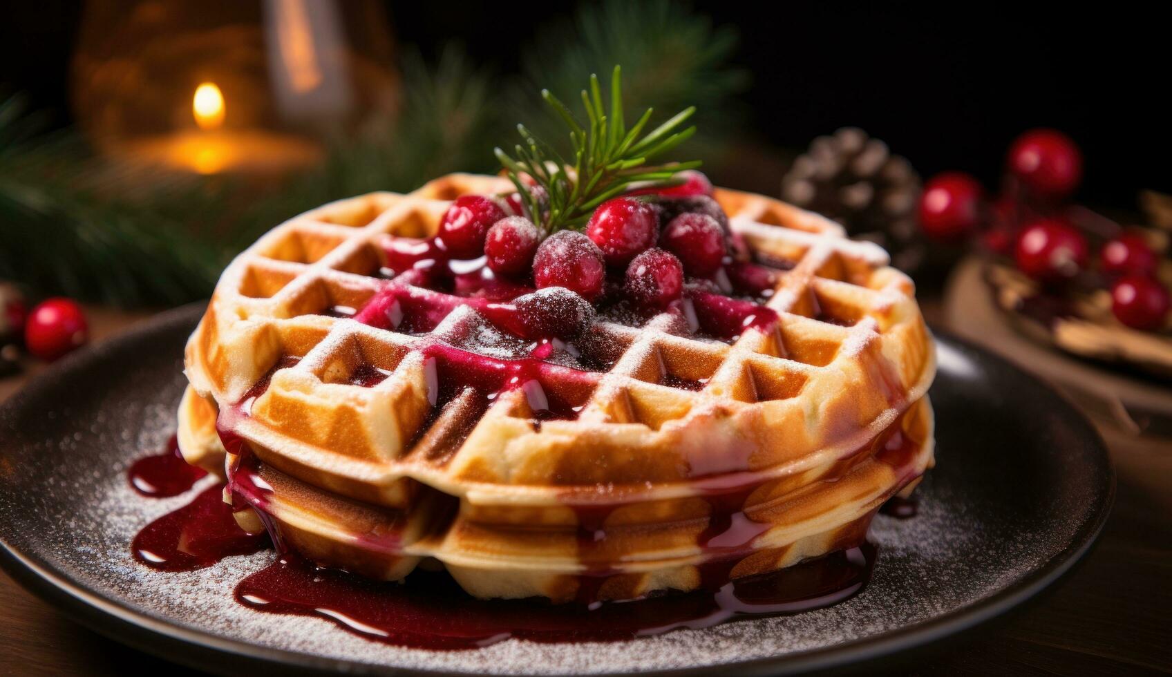AI generated christmas waffle in city photo