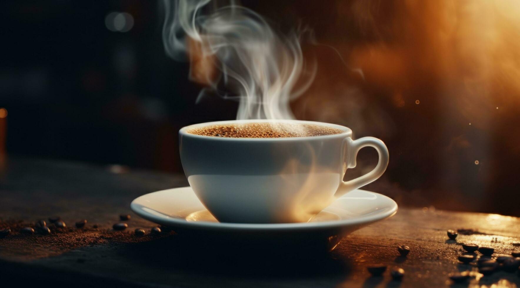 AI generated coffee cup with steaming coffee coming into it's cup photo