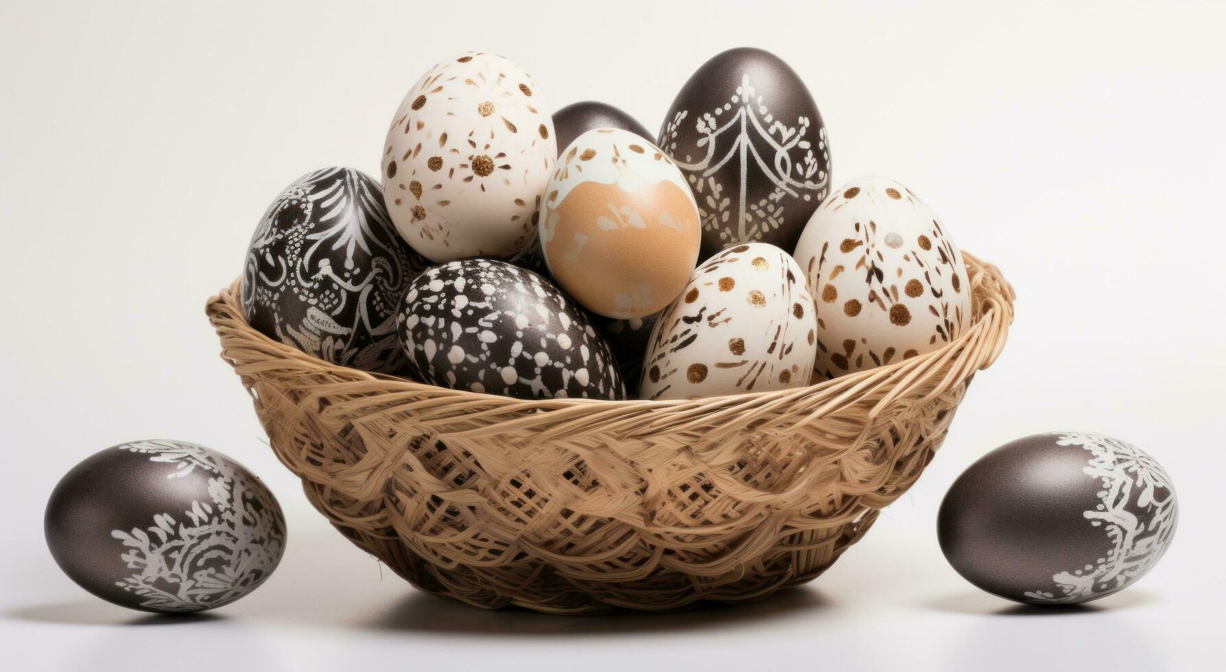AI generated easter egg basket with white and brown eggs photo