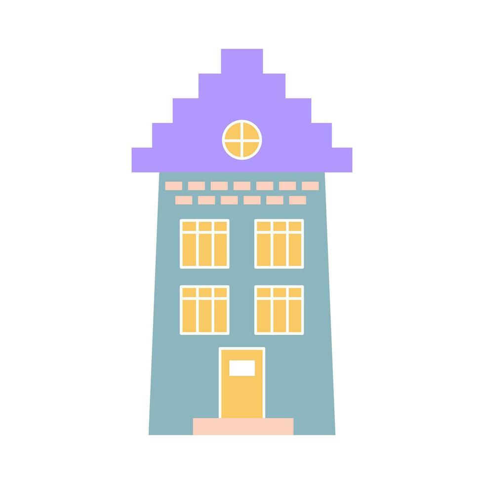 linda pastel escandinavo casa. holandés canal hogar. tradicional arquitectura de Países Bajos, Bélgica y Amsterdam. mano dibujado vector ilustración aislado en blanco antecedentes.