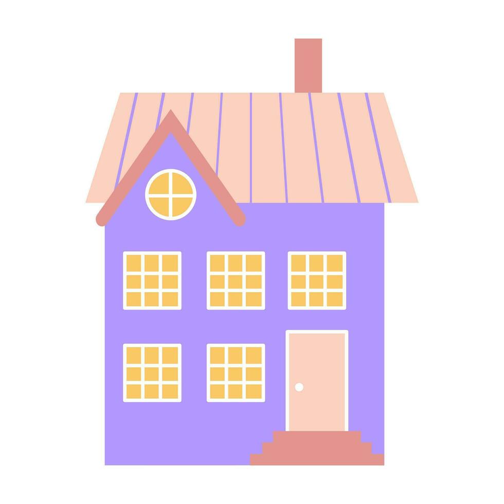 Cute pastel scandinavian house. Dutch canal home. Traditional architecture of Netherlands, Belgium and Amsterdam. Hand drawn vector illustration isolated on white background.