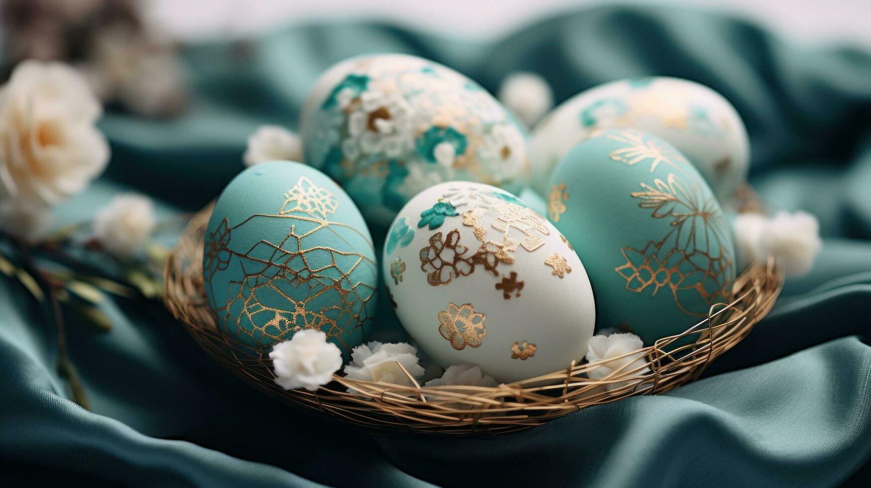 AI generated an easter egg nest with colorful easter eggs photo
