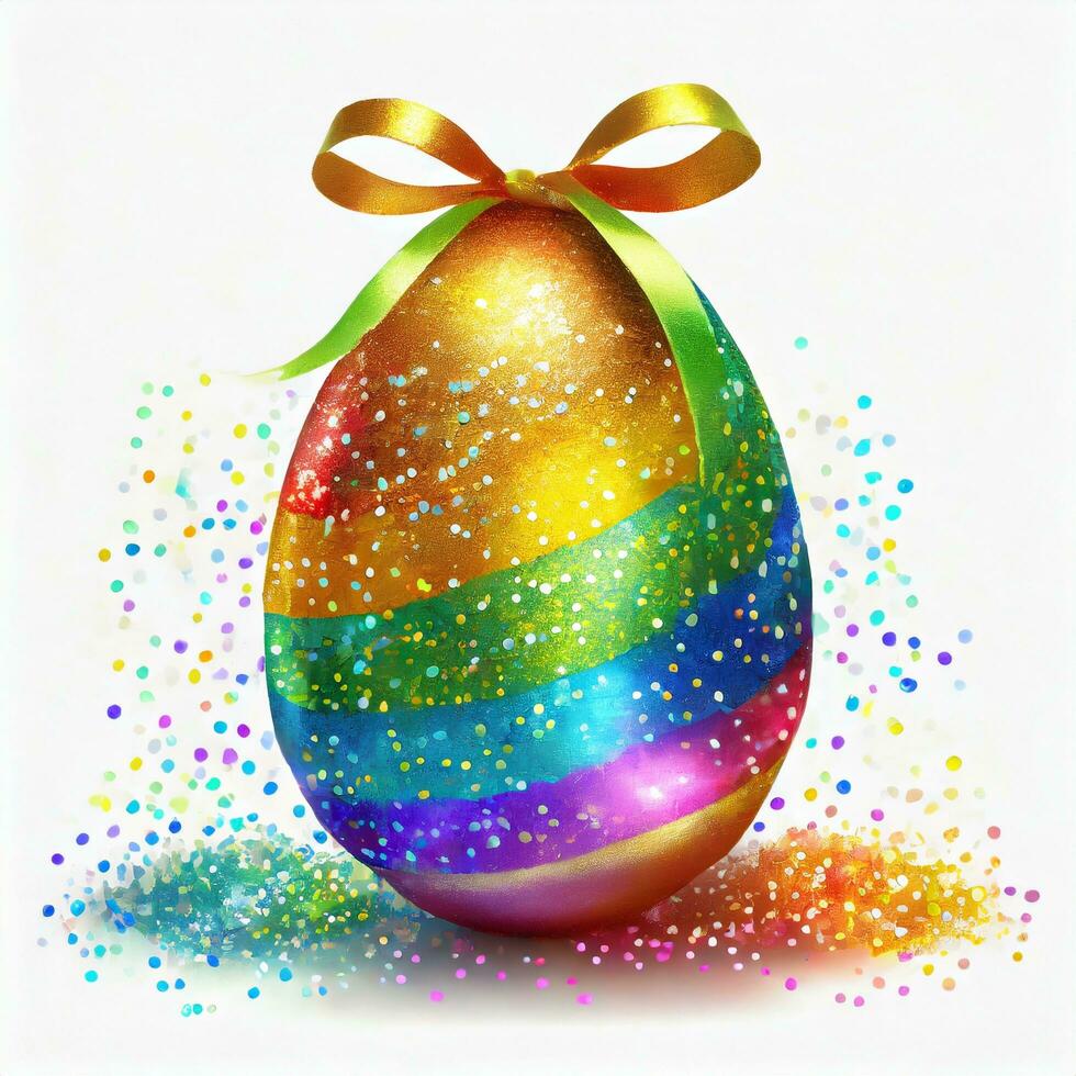 AI generated Colorful easter egg with glitter isolated on white background photo