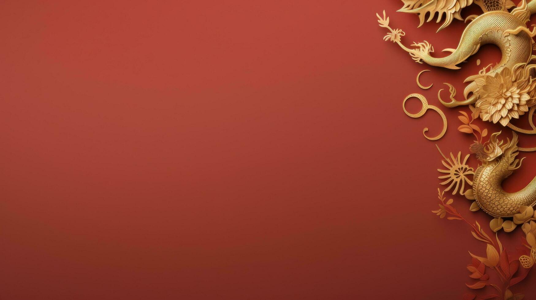 AI generated minimalist chinese background with gold dragon and national ornament large copyspace area. photo