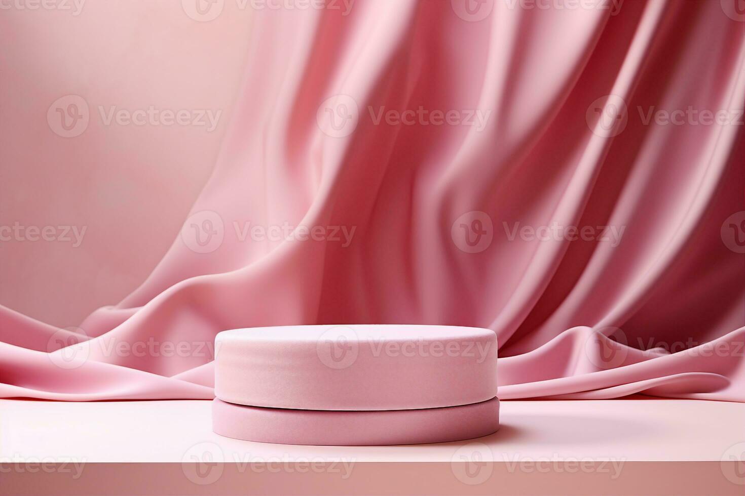 ai generado cosmético podio para producto presentación. rosado podio y cortina con suave sombra. generativo ai. foto