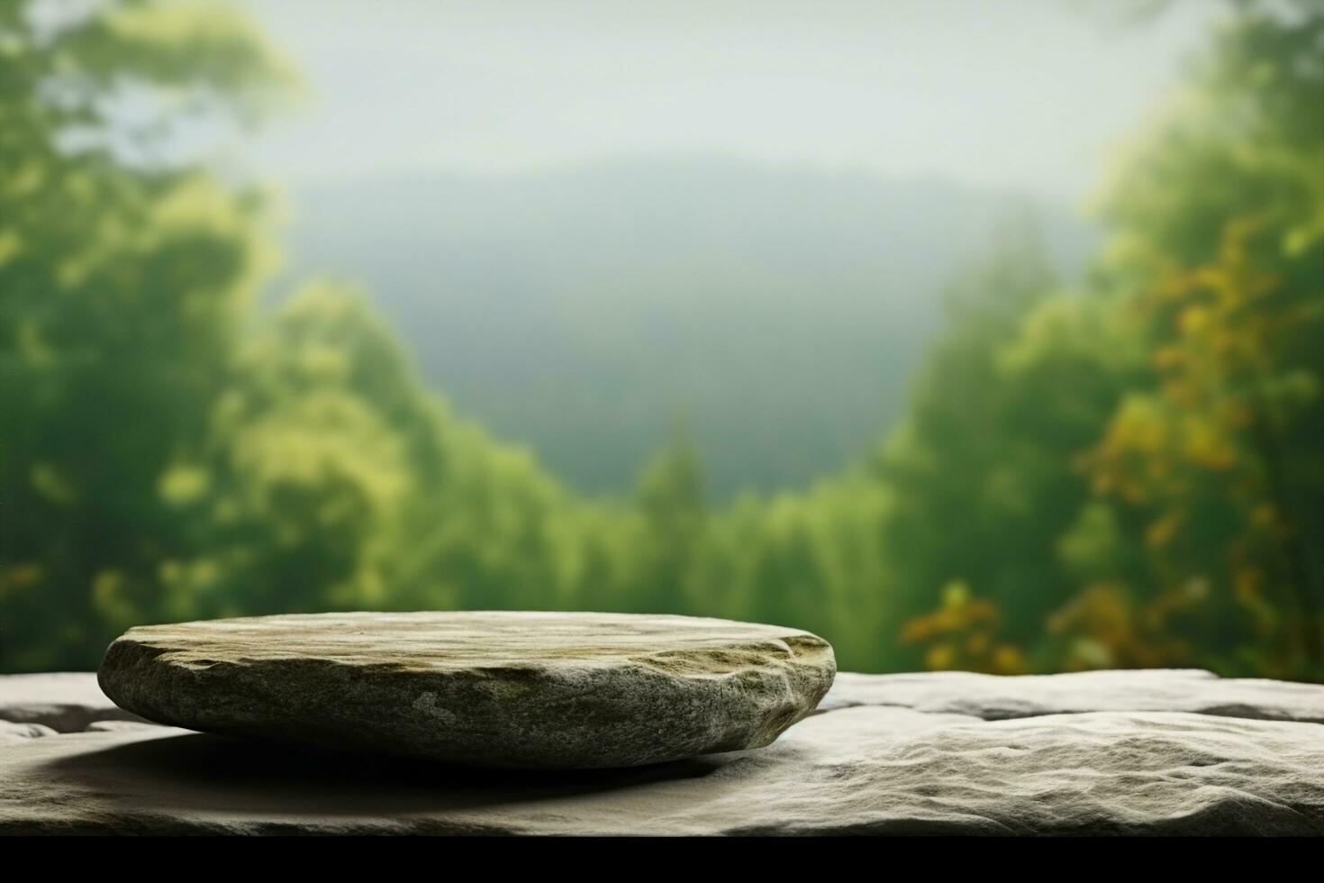 AI generated Stone podium on rock platform 3d illustration, grey rock pedestal for a product display stand photo