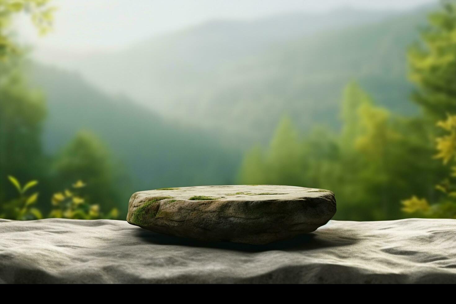 AI generated Stone podium on rock platform 3d illustration, grey rock pedestal for a product display stand photo