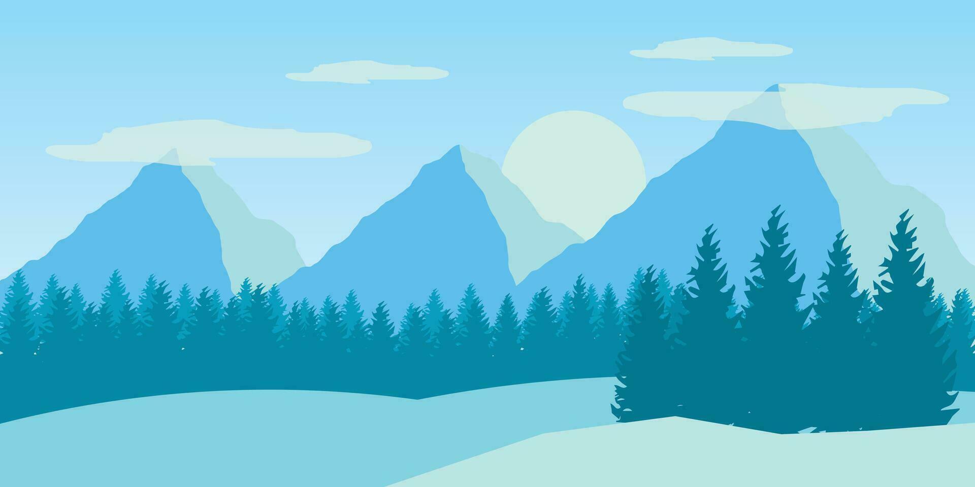 Vector illustration. Flat winter landscape. Snowy backgrounds.
