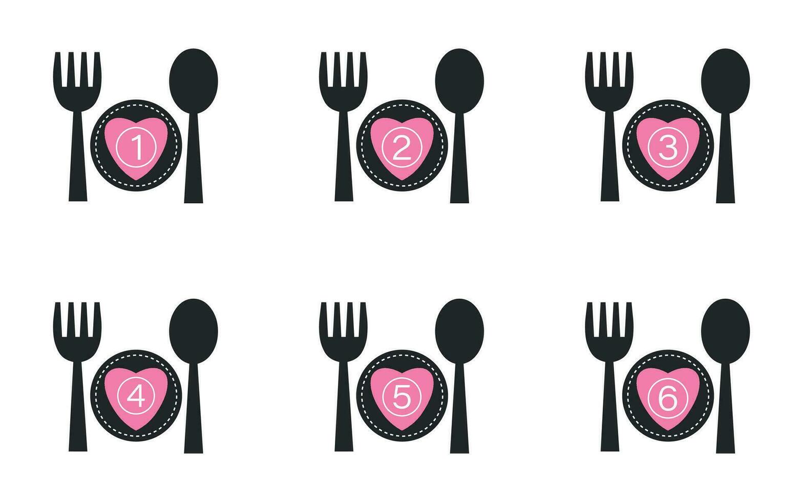 Dish portion number symbol with heart icon, fork, spoon and plate. vector