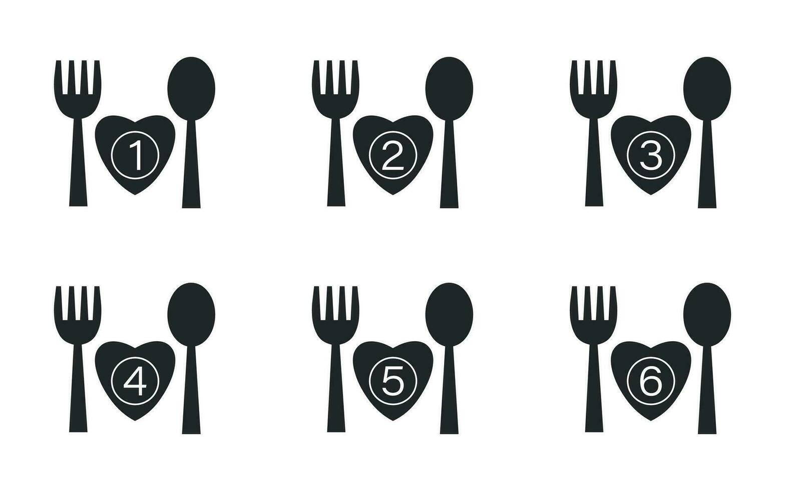 Dish portion number symbol with heart icon, fork and spoon. vector