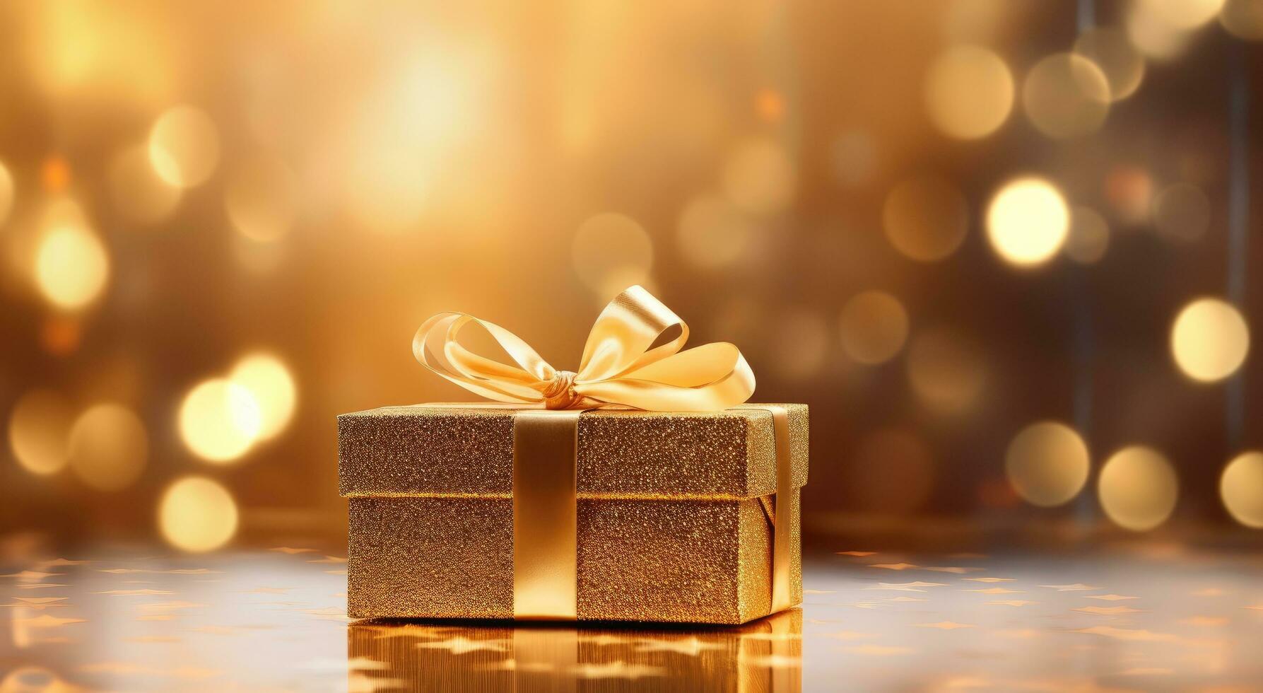 AI generated a present box on a table with bokeh backgrounds photo