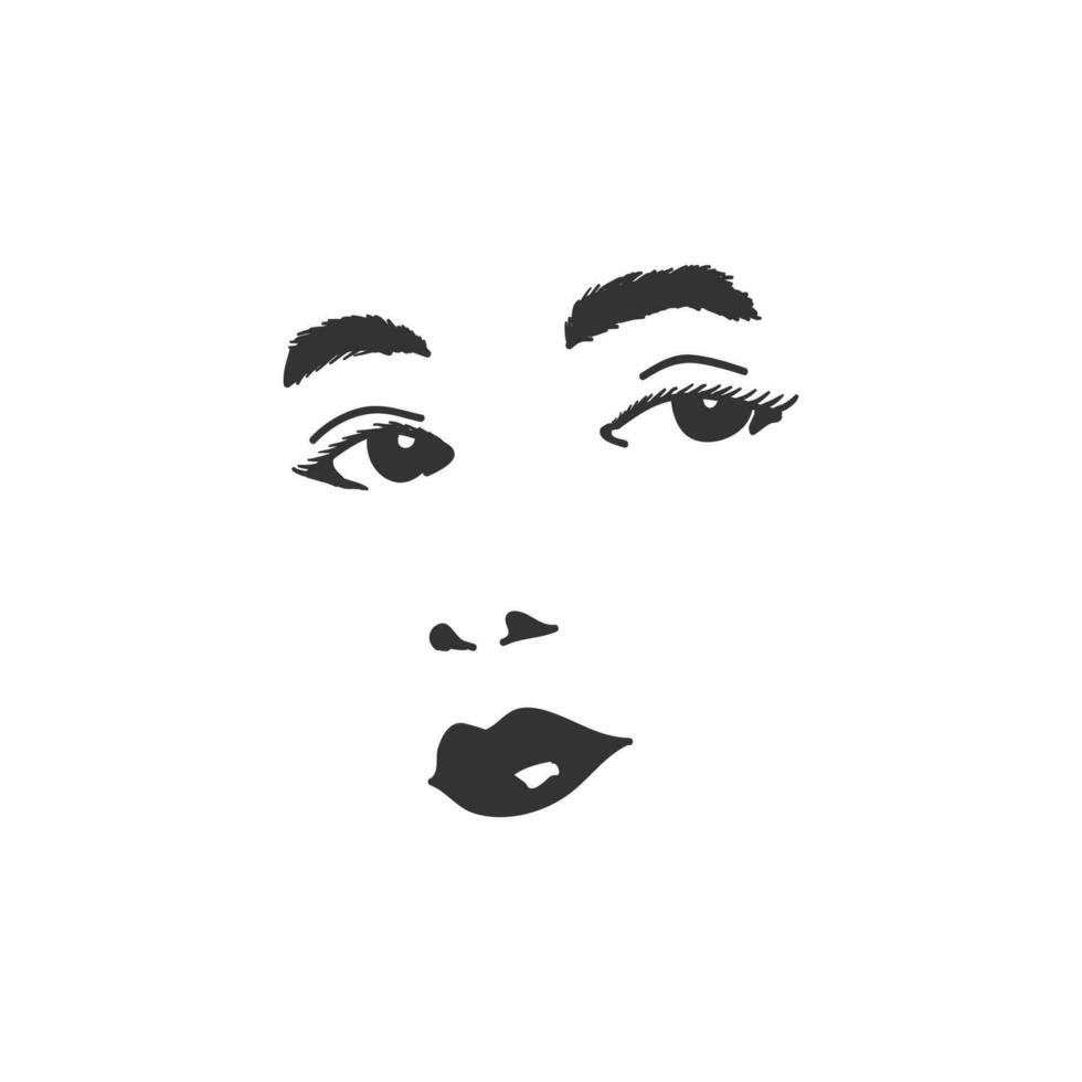 Beauty Pretty Woman Face , Sexy Eyes and Lips, Illustration vector