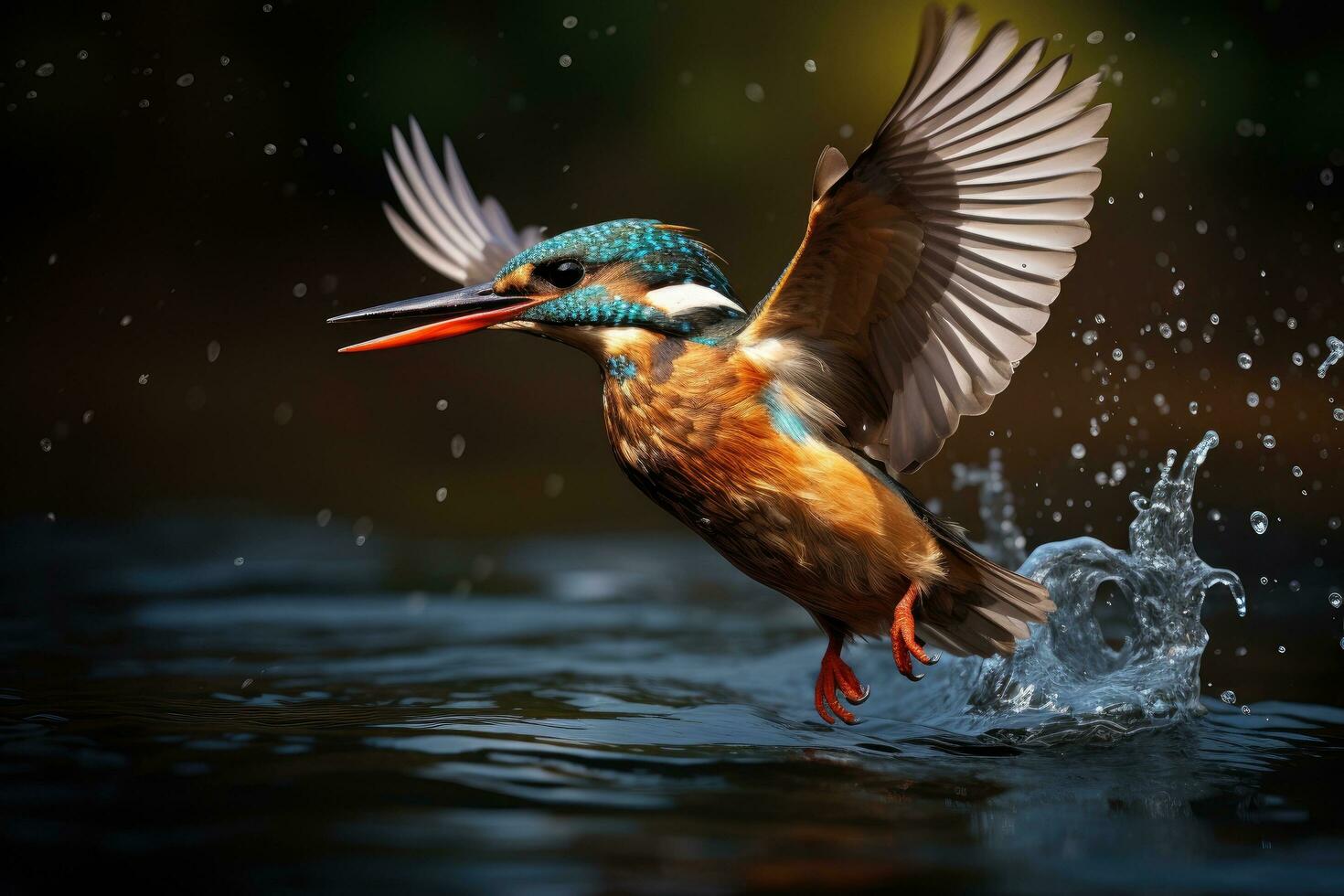 AI generated Kingfisher, Alcedo atthis, landing in water, Female