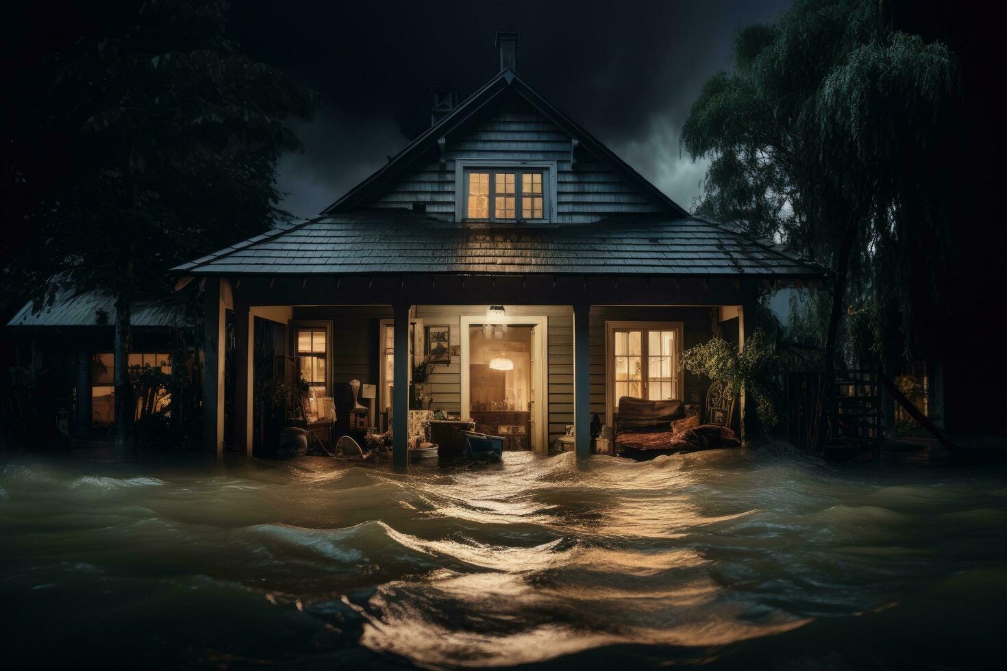 AI generated Interior of a swimming pool in a hotel. 3d rendering, Flooded house with rooms full of water, AI Generated photo