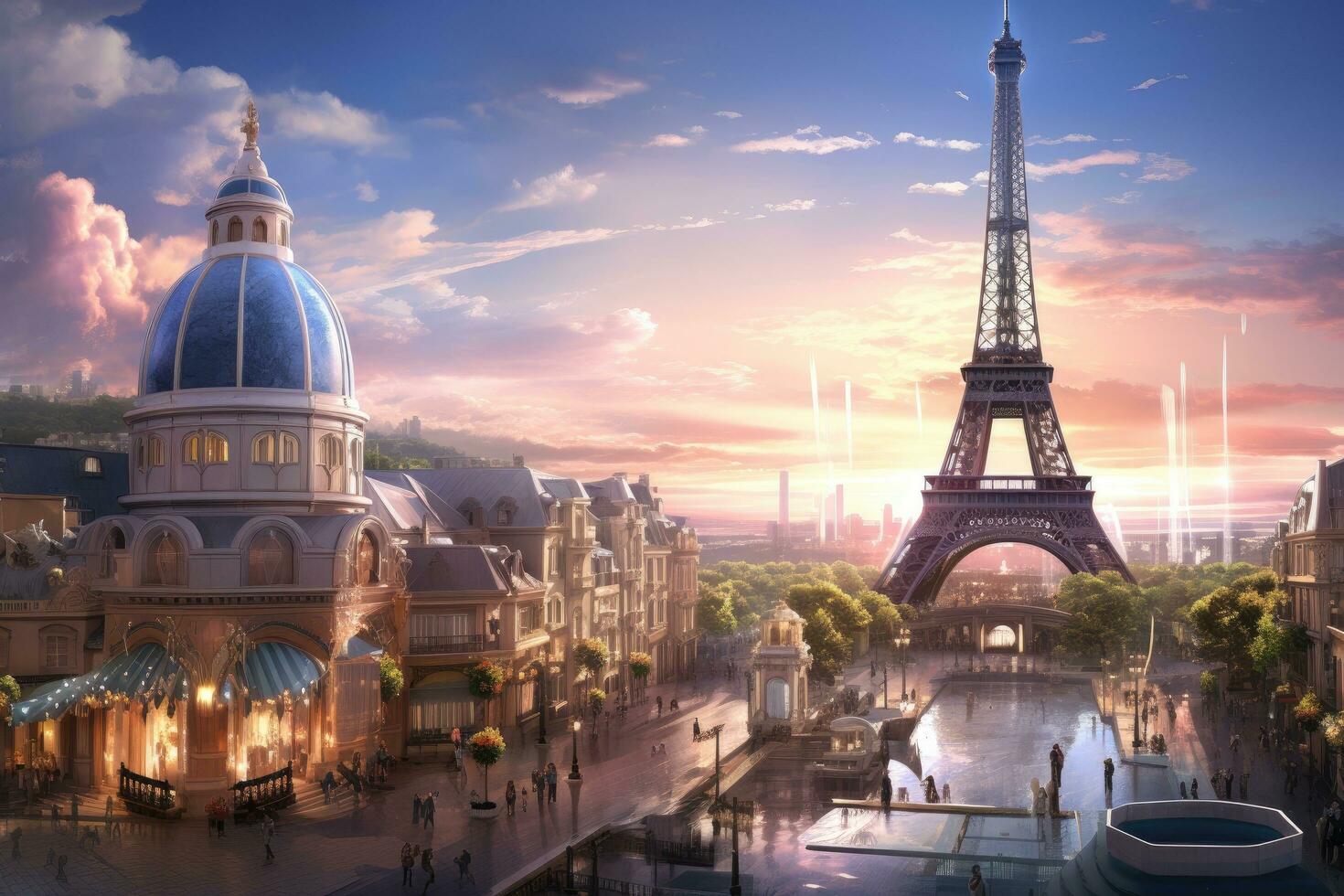 ai generado eiffel torre en París, Francia. viaje y turismo concepto, eiffel torre ciudad, ai generado foto