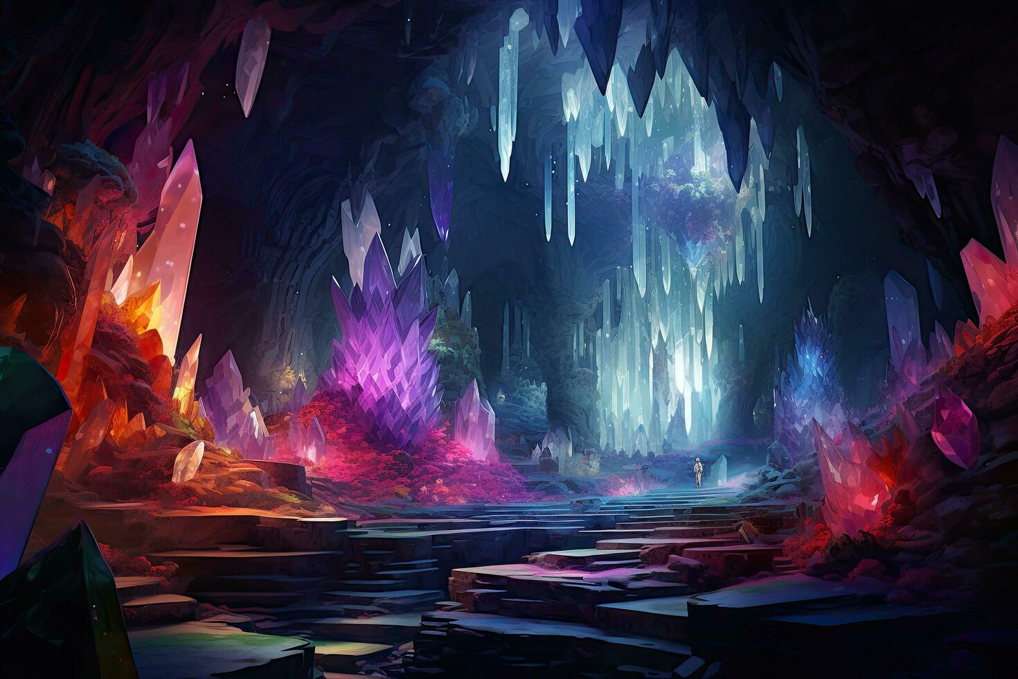 AI generated Fantasy landscape with ice cave. 3D rendering. Computer digital drawing, AI Generated photo