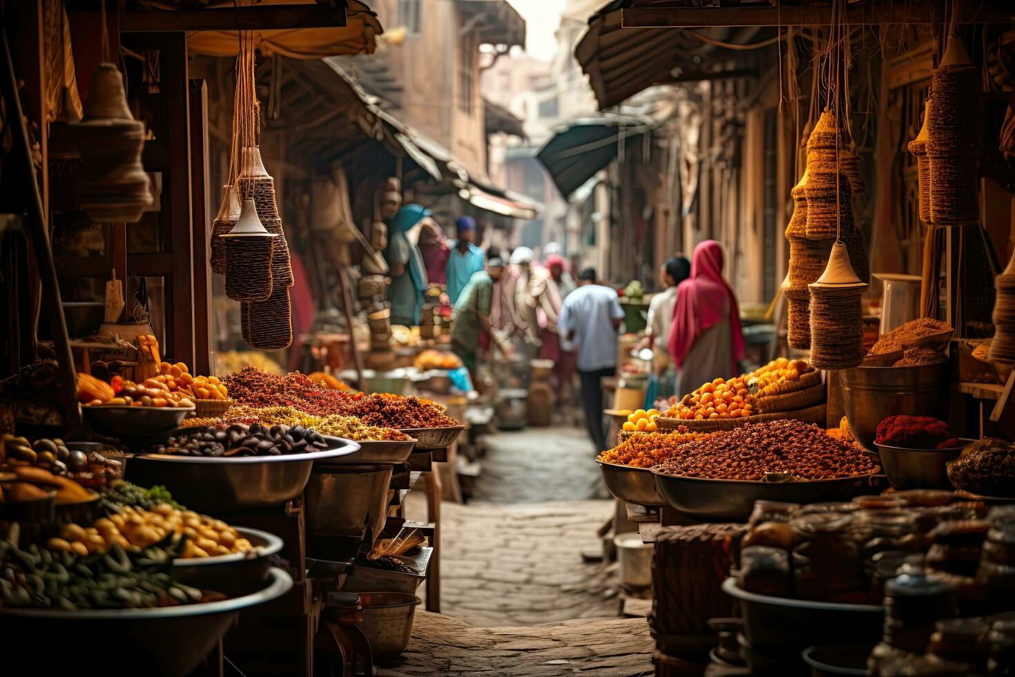 ai generado no identificado personas a el mercado en Bombay, India, ai generado foto