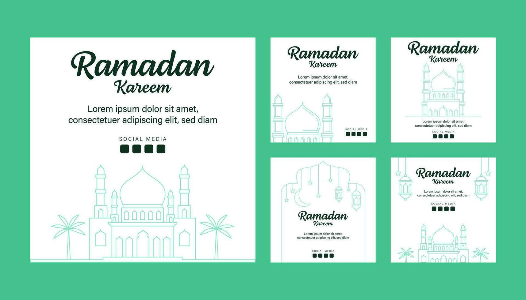ramadan vector line art or monoline style instagram post template collection