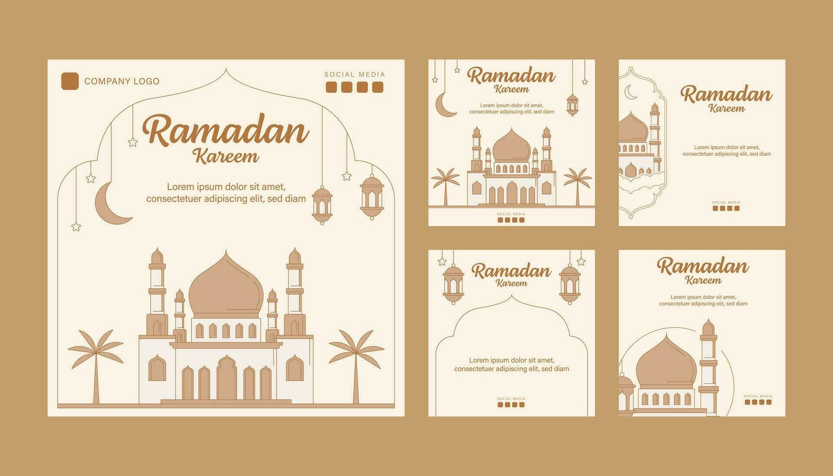 ramadan vector line art or monoline style instagram post template collection